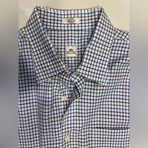 Peter Millar Men's Blue and Green Checkered Shirt,Large,100% cotton